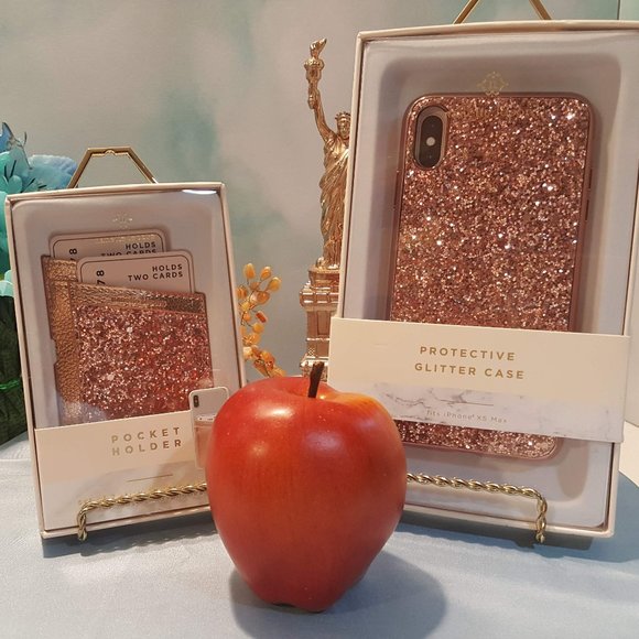 Nanette Lepore Other - iPhone XS Max Rose Gold Glitter Case & Pocket Set
